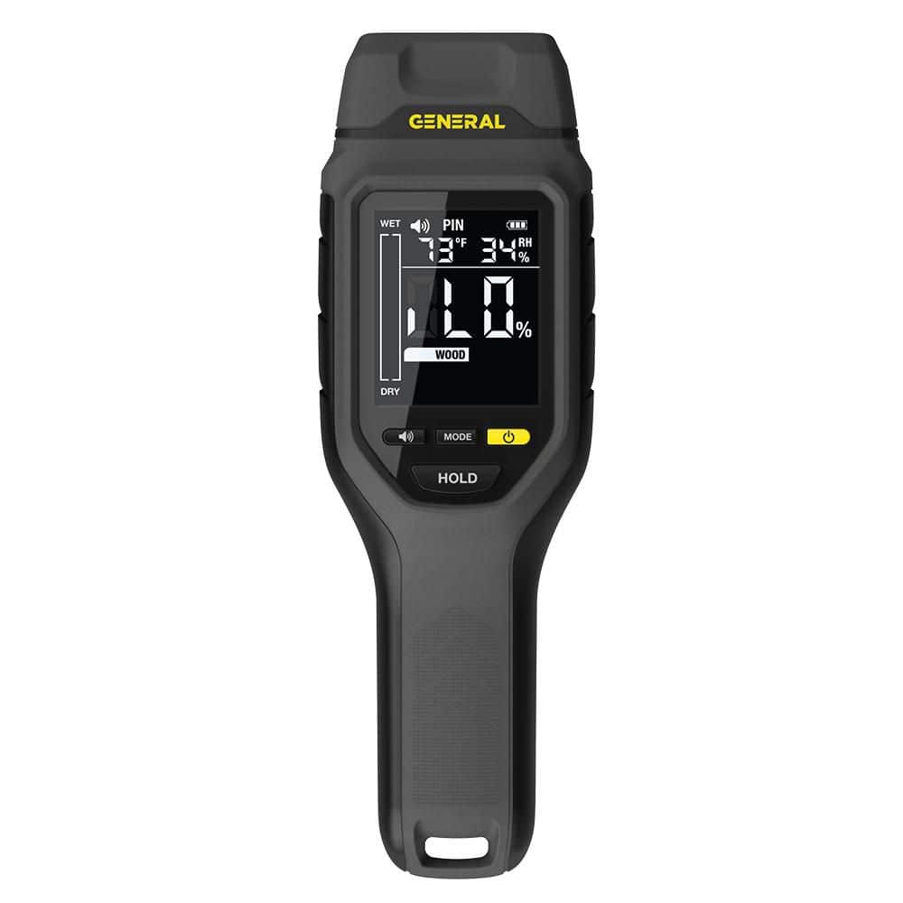 General Tools Pin Moisture Meter with Backlit Display for Wood, Drywall, and Building Materials