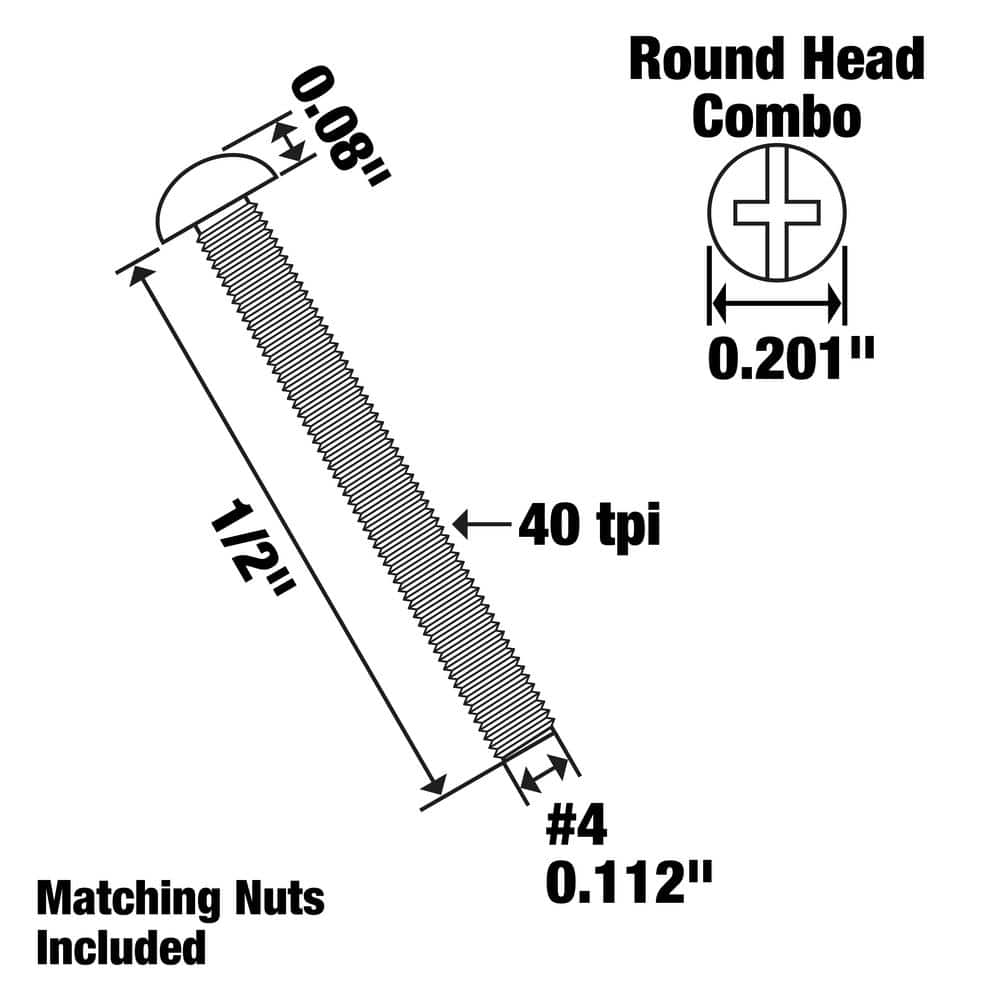 Everbilt #4-40 x 1/2 in. Zinc Plated Combo Round Head Machine Screw (8-Pack) (3)