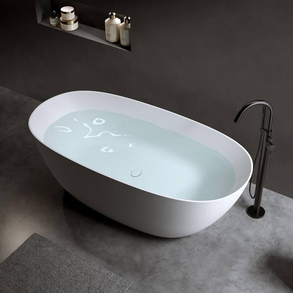 LIVACA 61 in. x 30.7 in. Stone Resin Freestanding Soaking Bathtub with Overflow and Pop-up Drain in Matte White (3)