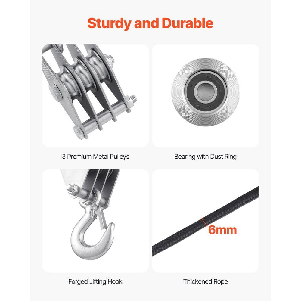 SKYSHALO Duty Pulley System, 2025 upgrade, 4400 lbs., Lifting Power Heavy Duty Pulley System with 2 pcs Soft Loops, Trailer Kit (3)