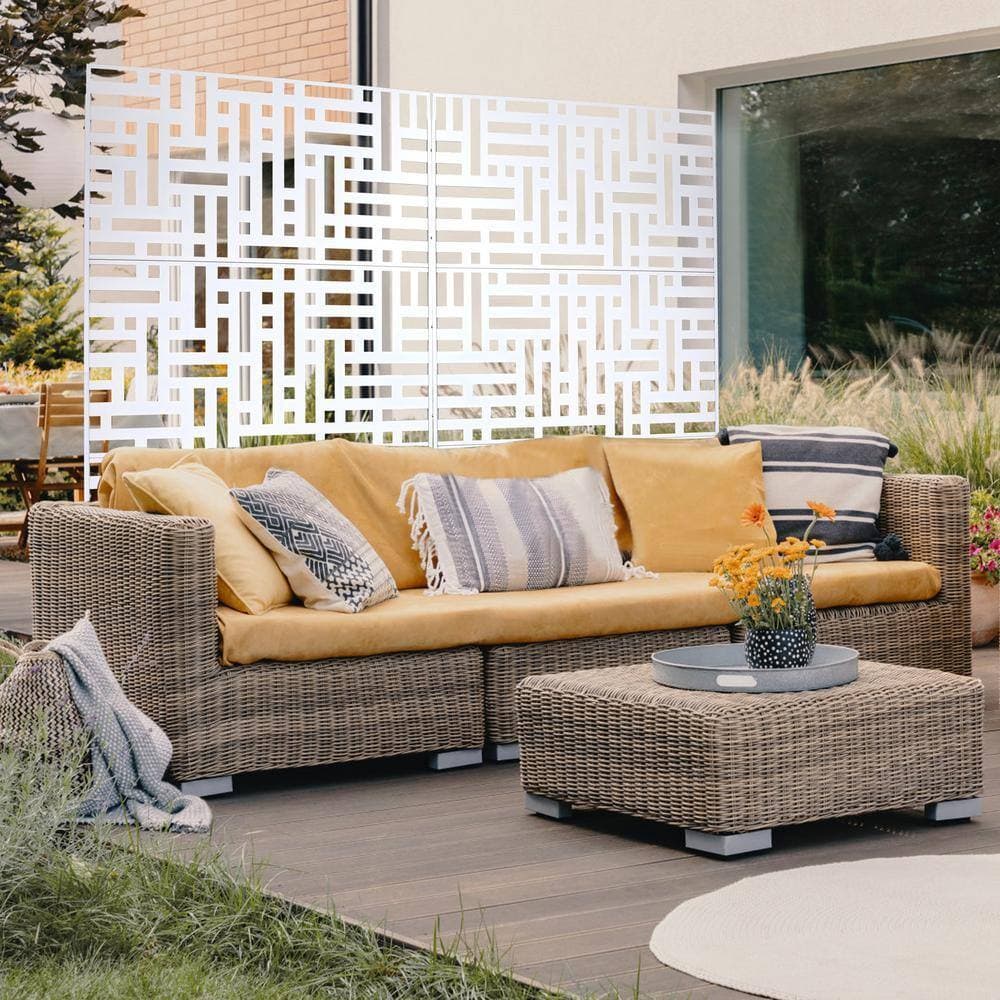 Zeus & Ruta White Metal Privacy 6.3 ft. H x 4 ft. W Screen Freestanding Decorative Privacy Screen for Deck Balcony Patio (3-Panels) (2)