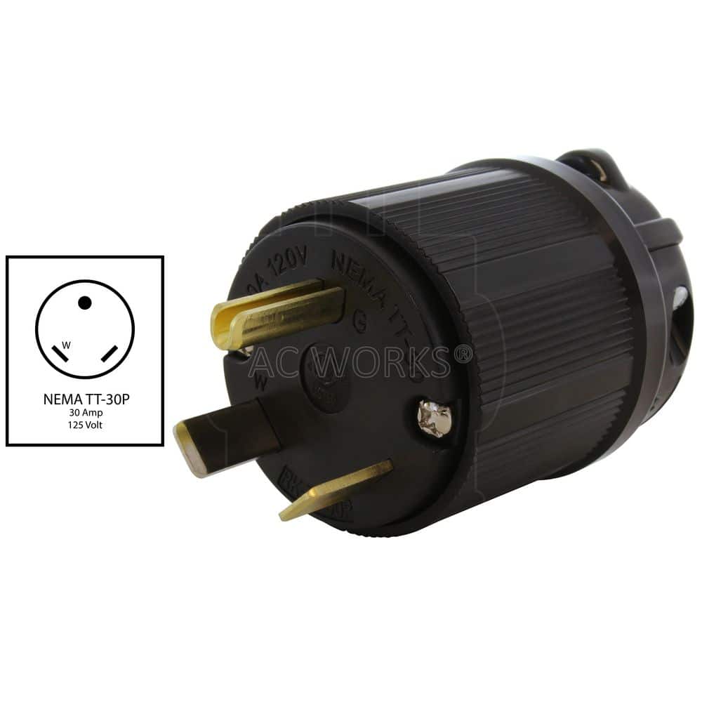 AC WORKS 30 Amp 3-Prong RV Travel Trailer NEMA TT-30P Straight-Style Assembly Replacement Plug (2)