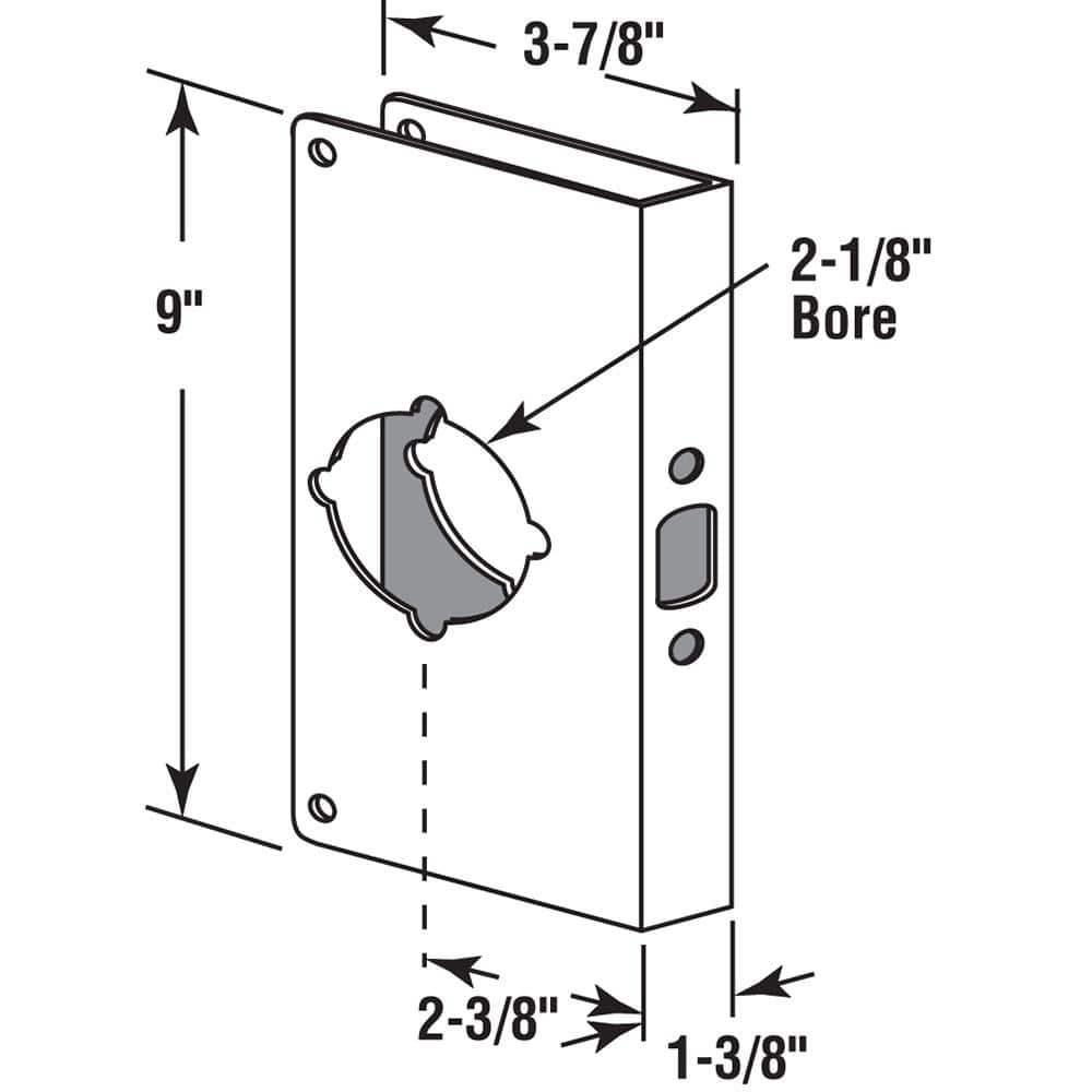 Prime-Line 1-3/8 in. x 9 in. Thick Solid Brass Lock and Door Reinforcer, 2-1/8 in. Single Bore, 2-3/8 in. Backset (2)