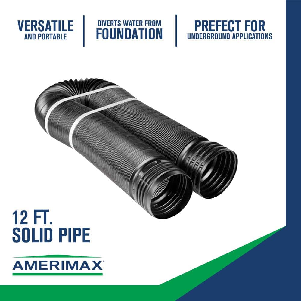 Amerimax Home Products FLEX Drain 4 in. Black Copolymer Solid Drain Pipe (2)