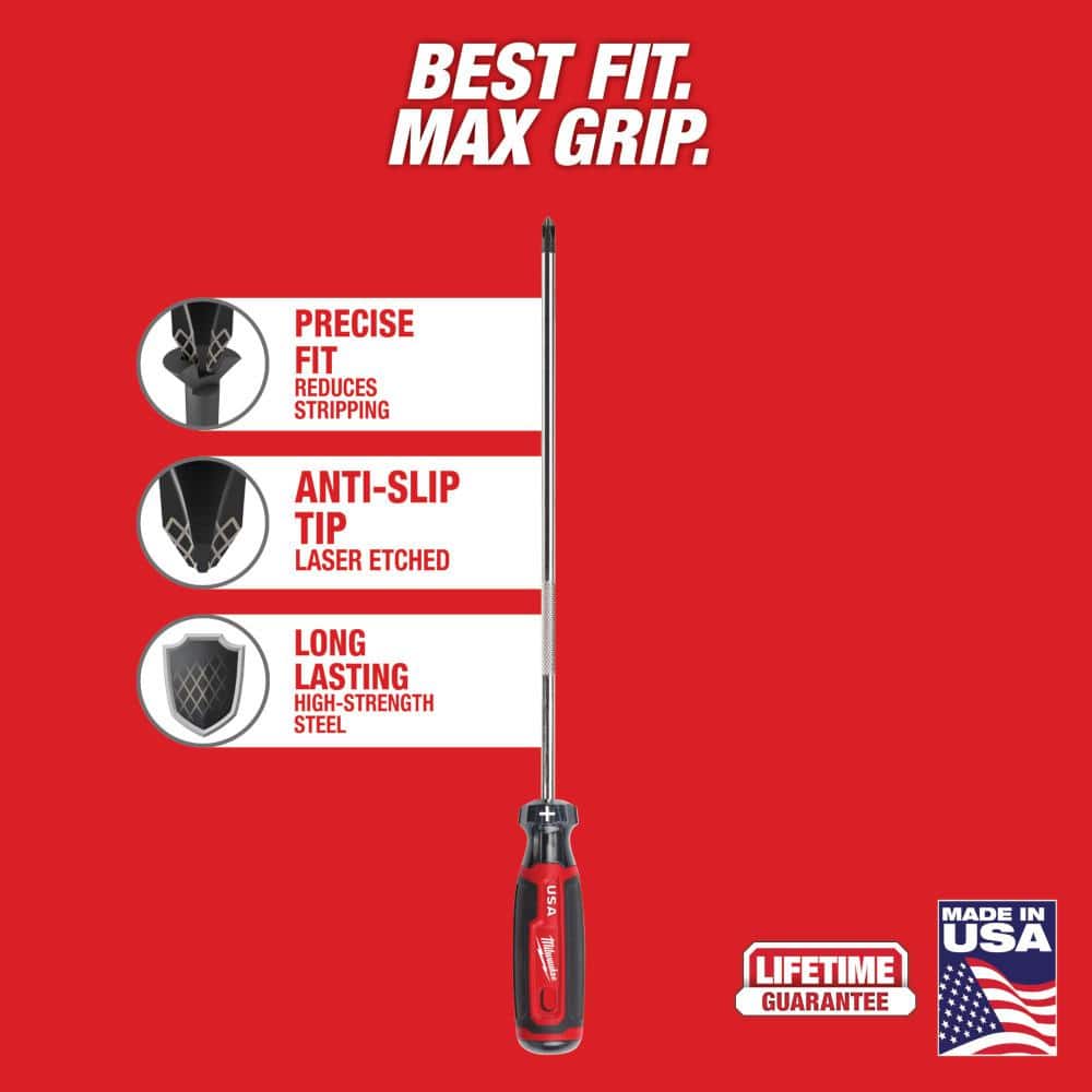 Milwaukee 10 in. #2 Phillips Screwdriver with Cushion Grip with 10 in. 1/4 in. Cabinet Screwdriver with Cushion Grip (2)