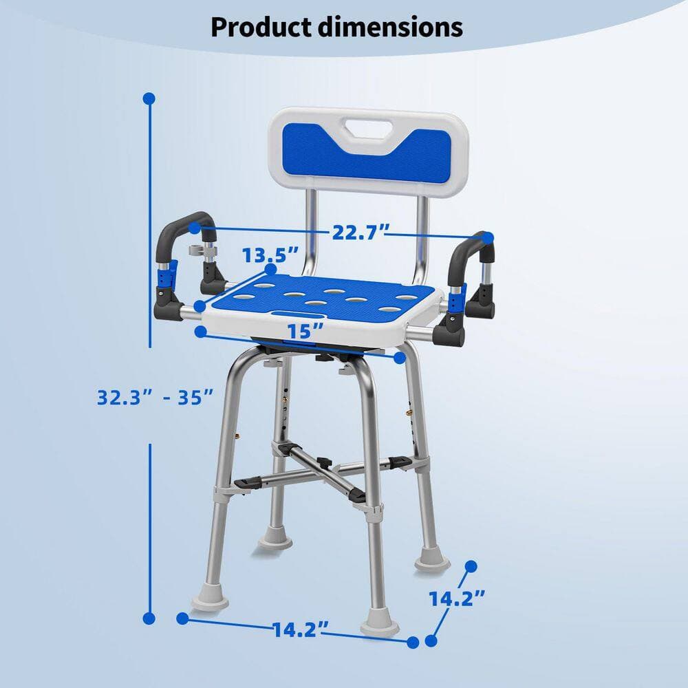 Numhew 15 in. W Adjustable Aluminum Shower Seat with Arms and Back in Blue for Seniors Disabled Bariatric Adults Shower Use (2)
