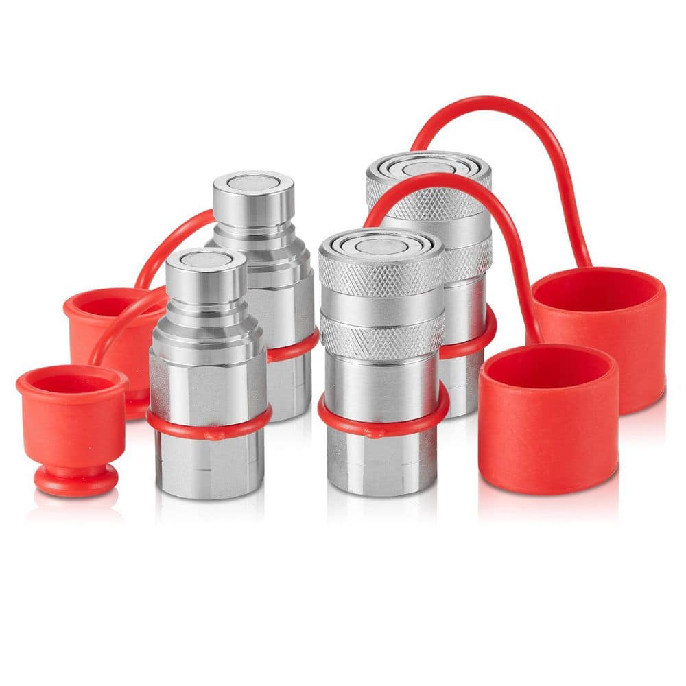 VEVOR 1/2 in. Flat Face Hydraulic Couplers, 1/2 in. NPT Skid Steer Hydraulic Quick Connect Couplers with 4 Dust Caps (1)
