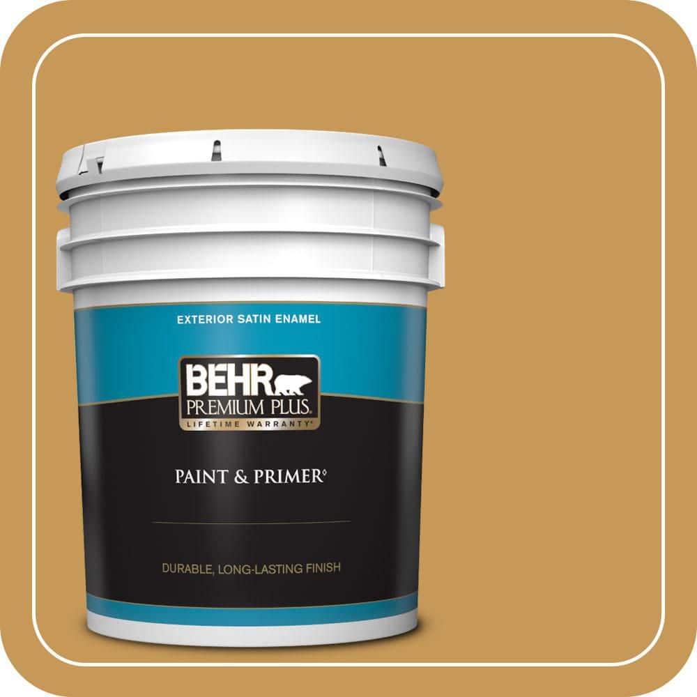 BEHR PREMIUM PLUS 5 gal. #PMD-104 Amber Glass Satin Enamel Exterior Paint & Primer