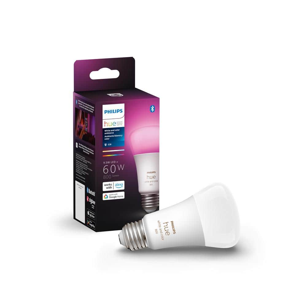 Philips Hue 60-Watt Equivalent A19 Smart LED Color Changing Dimmable A-Style Light Bulb with Bluetooth (1-Pack)