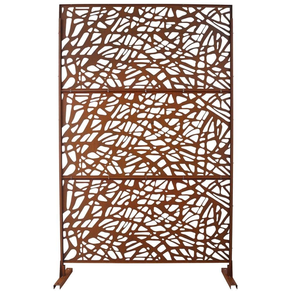 Boosicavelly 76 in. H x 48 in. W Rust Red Steel Privacy Fence Screen for Garden (1)