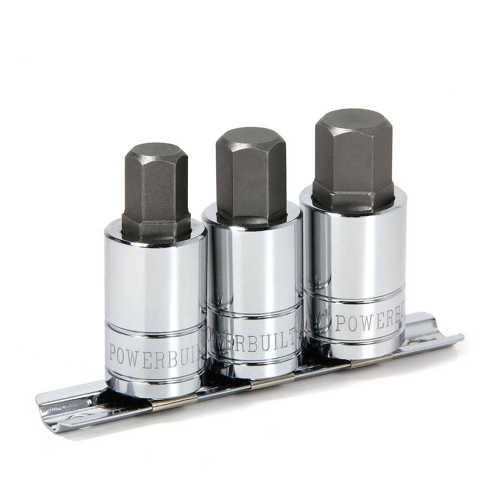 Powerbuilt® 3 Piece 1/2 Inch Drive Metric Hex Bit Socket Set (1)