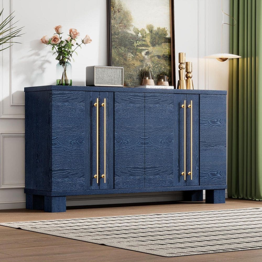 Unbranded 60 in. W x 15.7 in. D x 33.8 in. H Blue Linen Cabinet Sideboard w/4-Doors and Adjustable Shelves for Kitchen Dining Room (2)