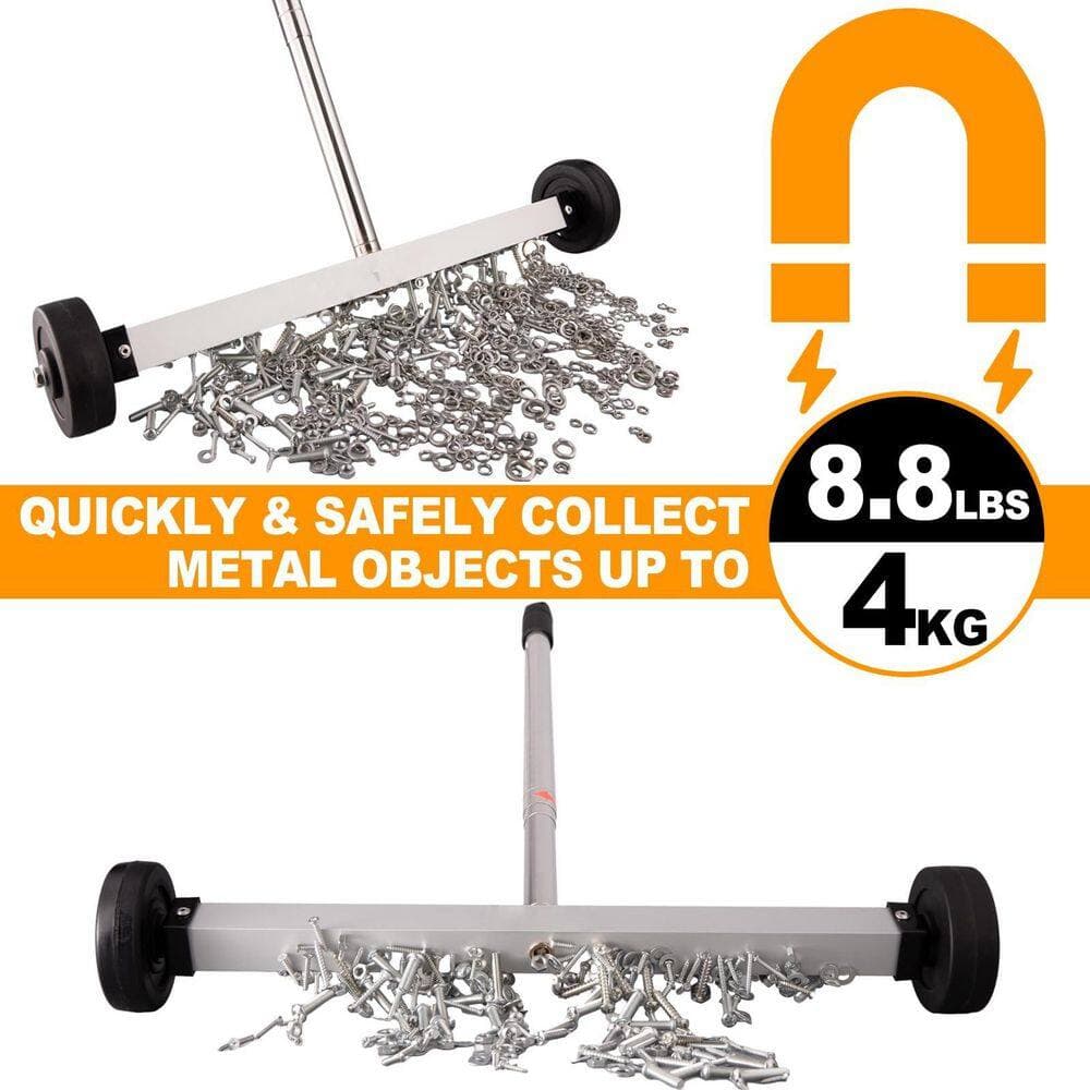 Laybus 17 in. Heavy Duty Magnetic Pick Up Sweeper, 8.8 lb. Yard Magnet with Telescoping Holder and Wheels to Pick Up Nails (3)