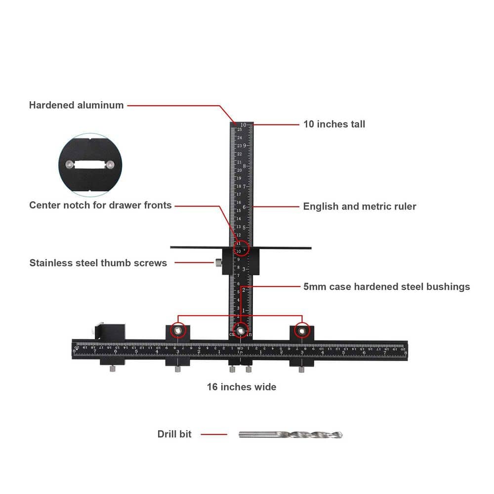 Numhew Precise Drilling Cabinet Handle Jig, Aluminum Alloy Template Tool with Accurate Hole Positioning for Cabinet Upgrades (3)