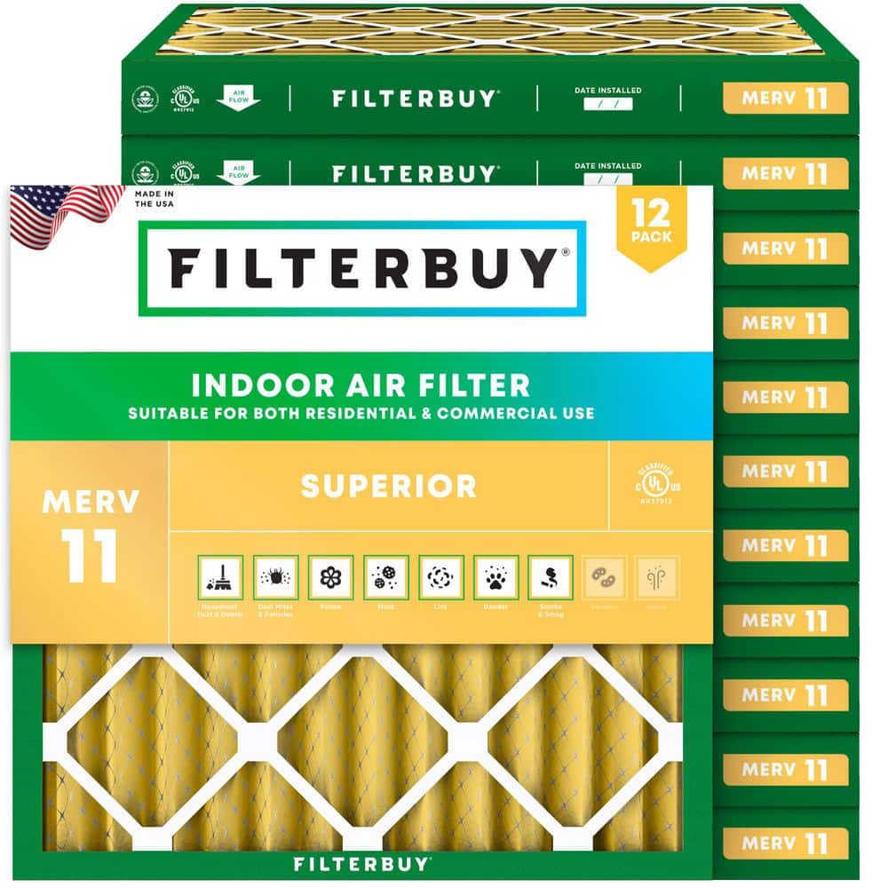 Filterbuy 19 in. x 19 in. x 2 in. MERV 11 (FPR 7) Allergen Defense Pleated HVAC AC Furnace Air Filters Replacement (12-Pack) (1)