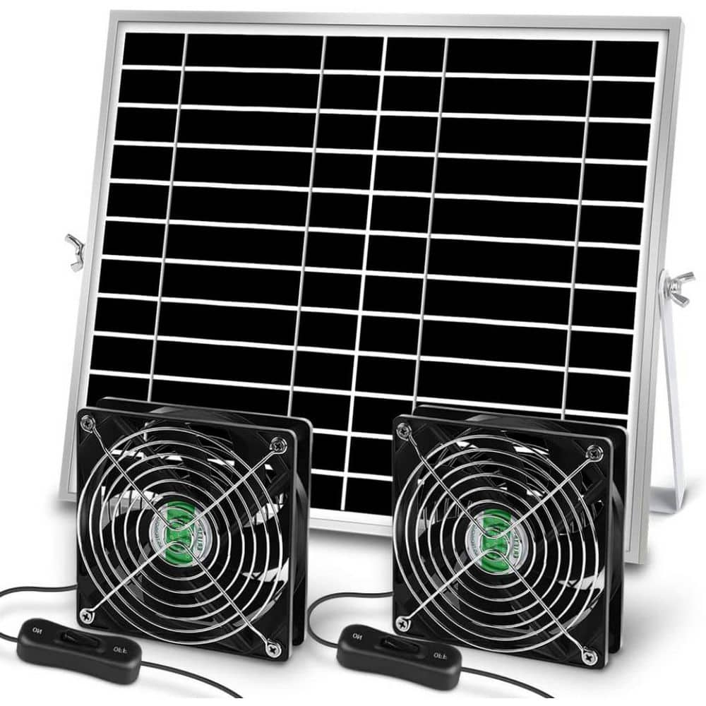 Vrbgify Solar-Powered Dual Fan with IPX7 Waterproof, 5 in. Fans, 13 ft. Cable, Mounting Kit