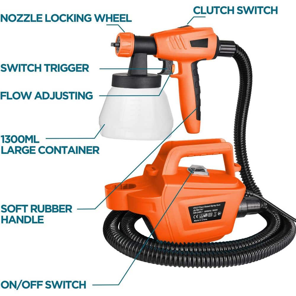 Unbranded 1300ML Electric Paint Sprayer with 800W Power, 3 Nozzle Sizes, 3 Spray Patterns, Adjustable Flow Control, Orange (3)