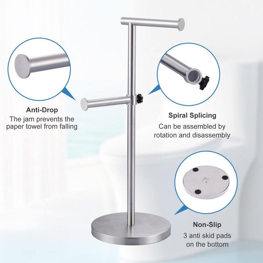 WOWOW 21 in. Freestanding Double Post Toilet Paper Holder in Brushed Nickel (3)