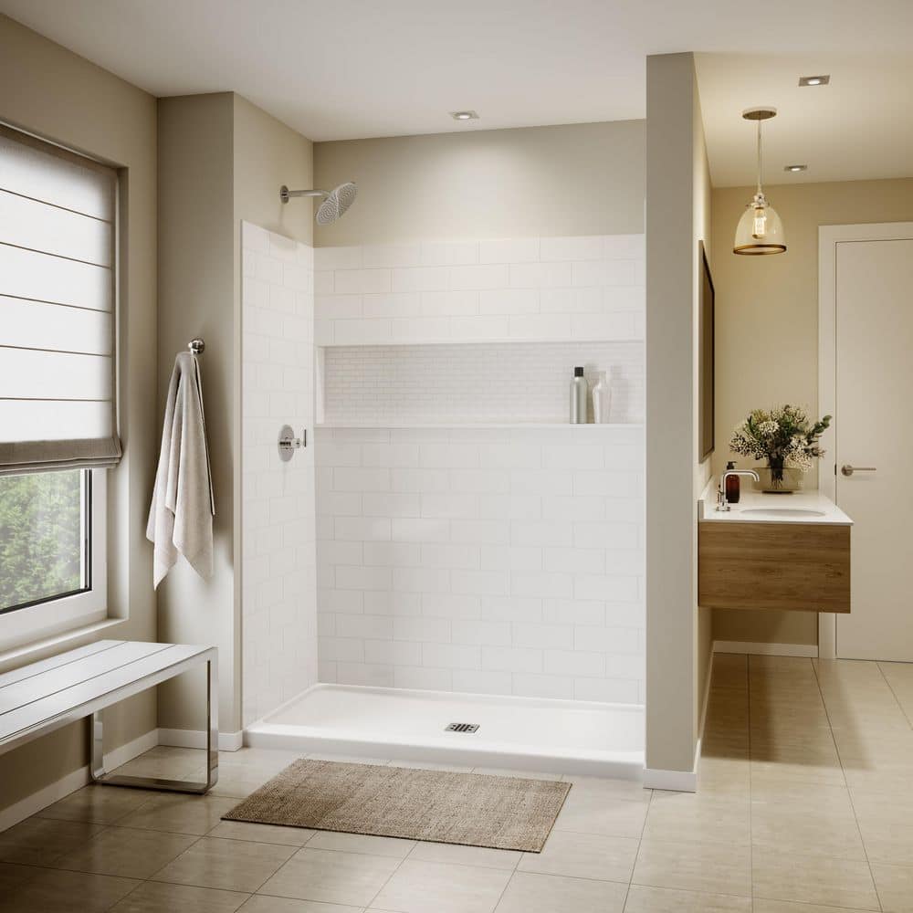 Bootz Industries NexTile 60 in. W 30 in. D 74 in. H Four-Piece Direct-to-Stud Composite Alcove Subway Tile Shower Wall Kit (1)