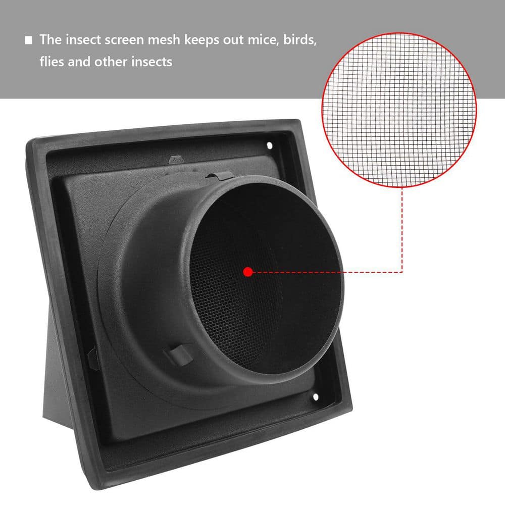 Wudkey 1-Piece Bathroom Accessory Set in Black, 4 in. Dryer Vent Cover with Removable Cover and Insect Screen Mesh (3)