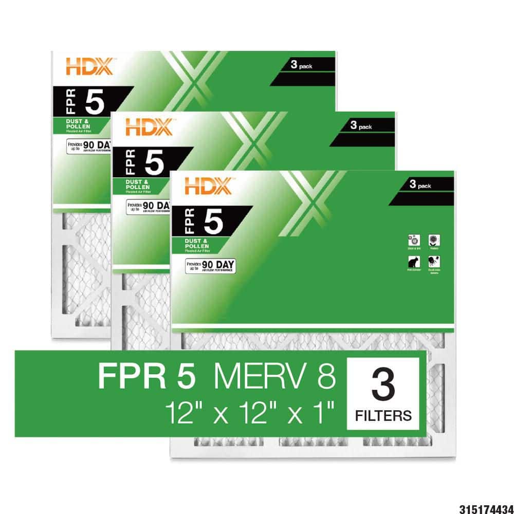 HDX 12 in. x 12 in. x 1 in. Standard Pleated Furnace Air Filter FPR 5, MERV 8 (3-Pack)