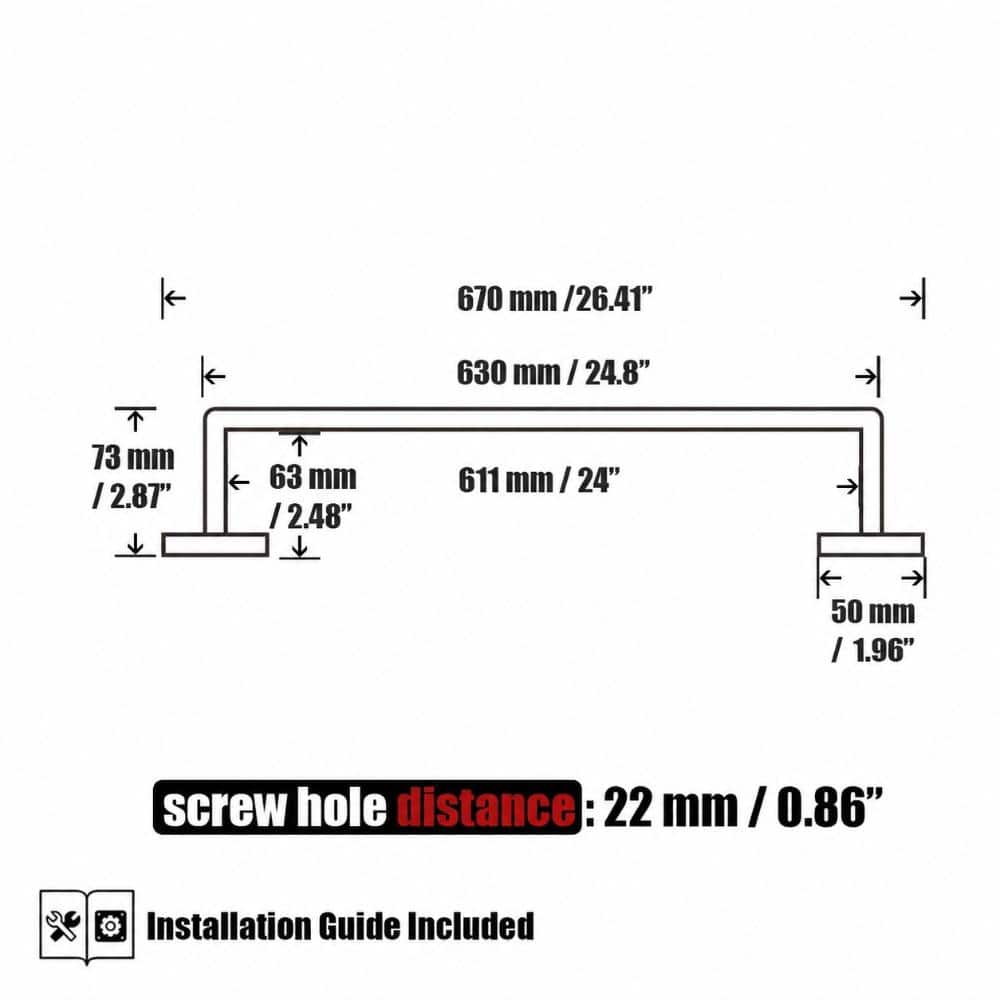 Unbranded 24 in. Wall Mount Rounded Safety Edge Premium SUS304 Stainless Steel Bathroom Towel Bar in Brushed Gold (2)