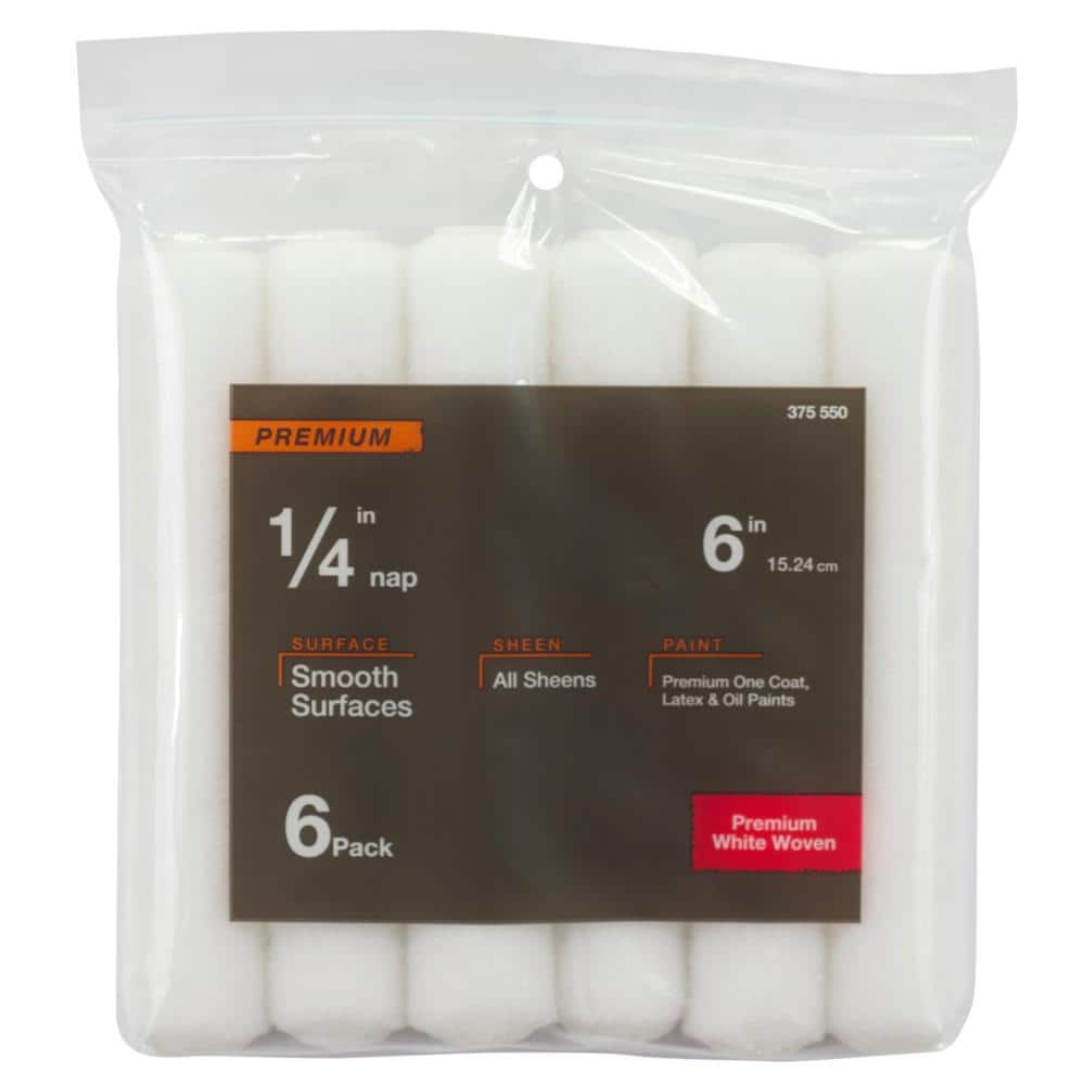 PRIVATE BRAND UNBRANDED Premium 6 in. x 1/4 in. Shed Resistant White Woven Mini Paint Roller Cover 6 Pack