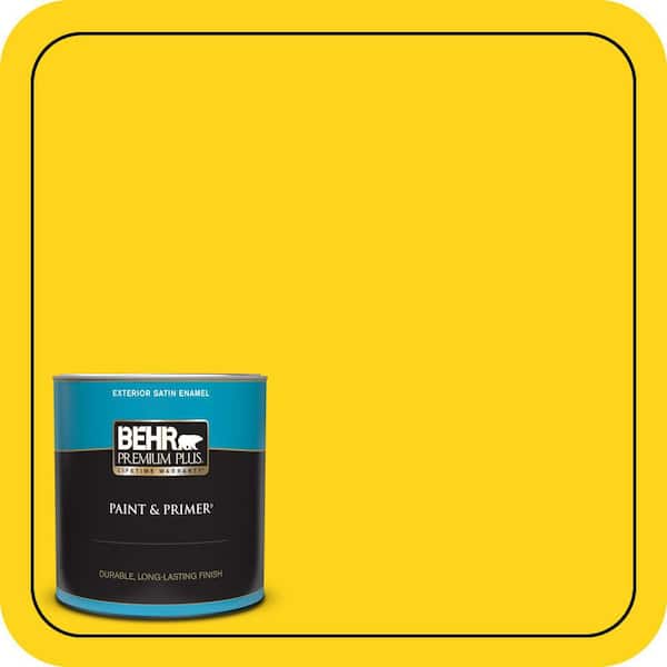 BEHR PREMIUM PLUS 1 qt. #S-G-390 Lemon Zest Satin Enamel Exterior Paint & Primer (2)