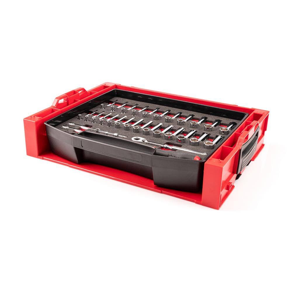 TEKTON 1/4 Inch Drive 6-Point Socket and Ratchet Set with Open Top Drawer and Rack, 58-Piece (5/32-9/16 in., 4-15 mm) (3)