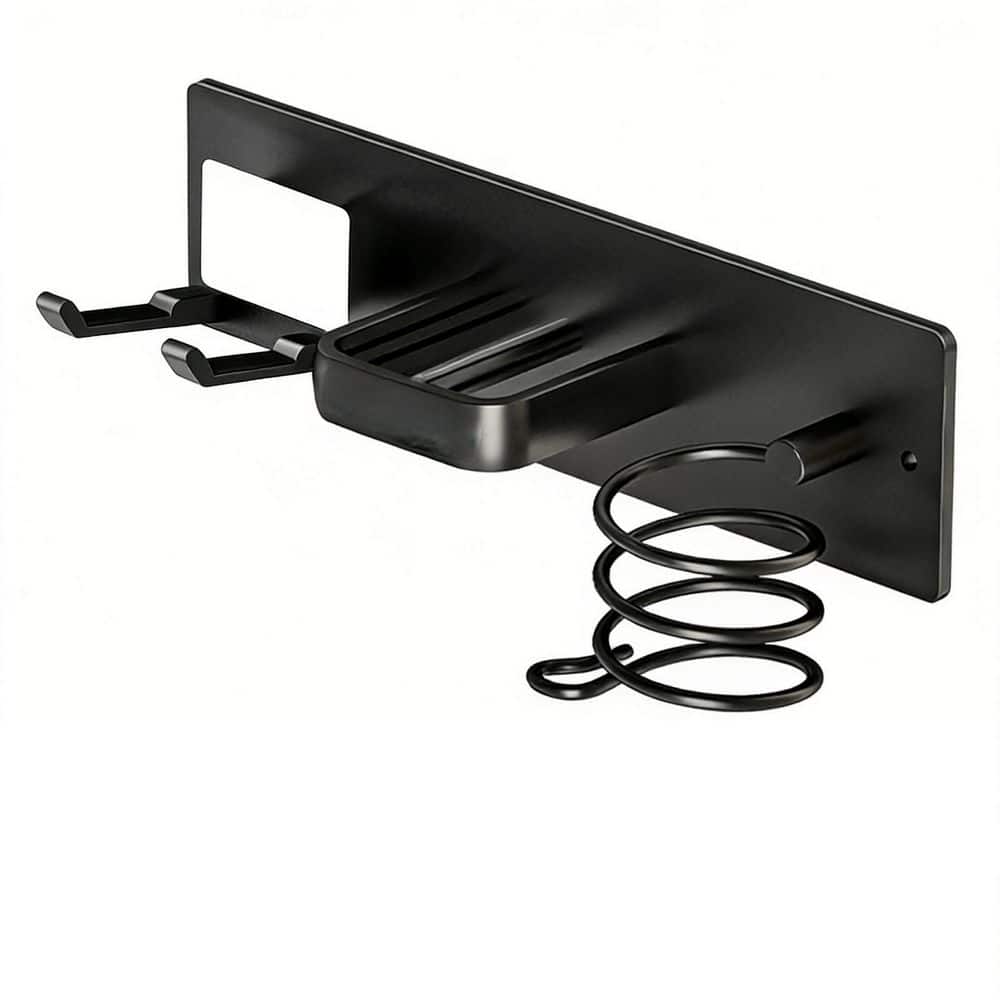 Wudkey 11.8 in. W Wall Mounted, Blow Dryer, Curling Iron, Straightener Holder 3 in 1 Metal Hair Tool Organizer in Black (3)