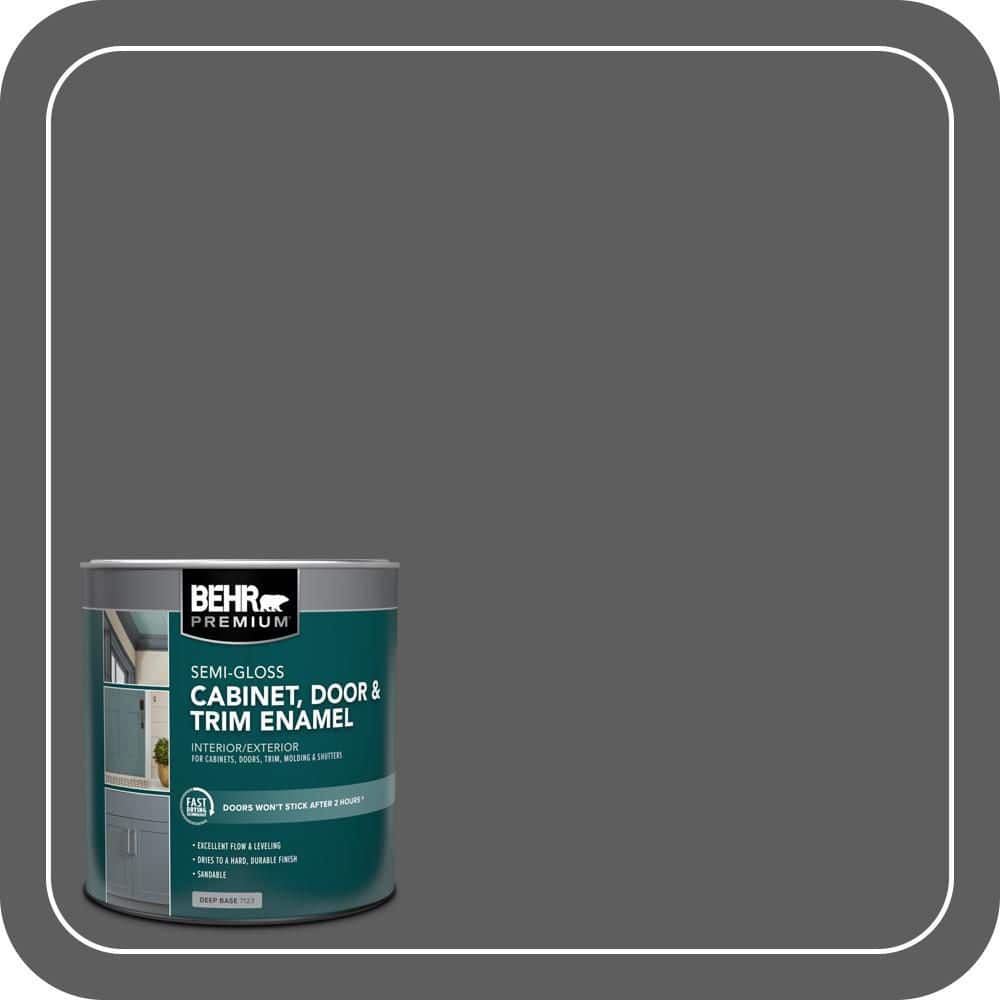 BEHR PREMIUM 1 qt. #N520-6 Asphalt Gray Semi-Gloss Enamel Interior/Exterior Cabinet, Door & Trim Paint