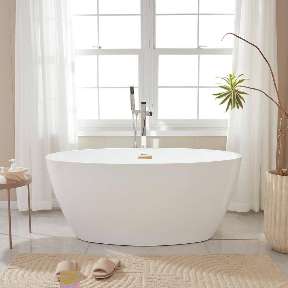 Vanity Art Amiens 40 in. Acrylic Flatbottom Freestanding Soaking Bathtub with Center Drain