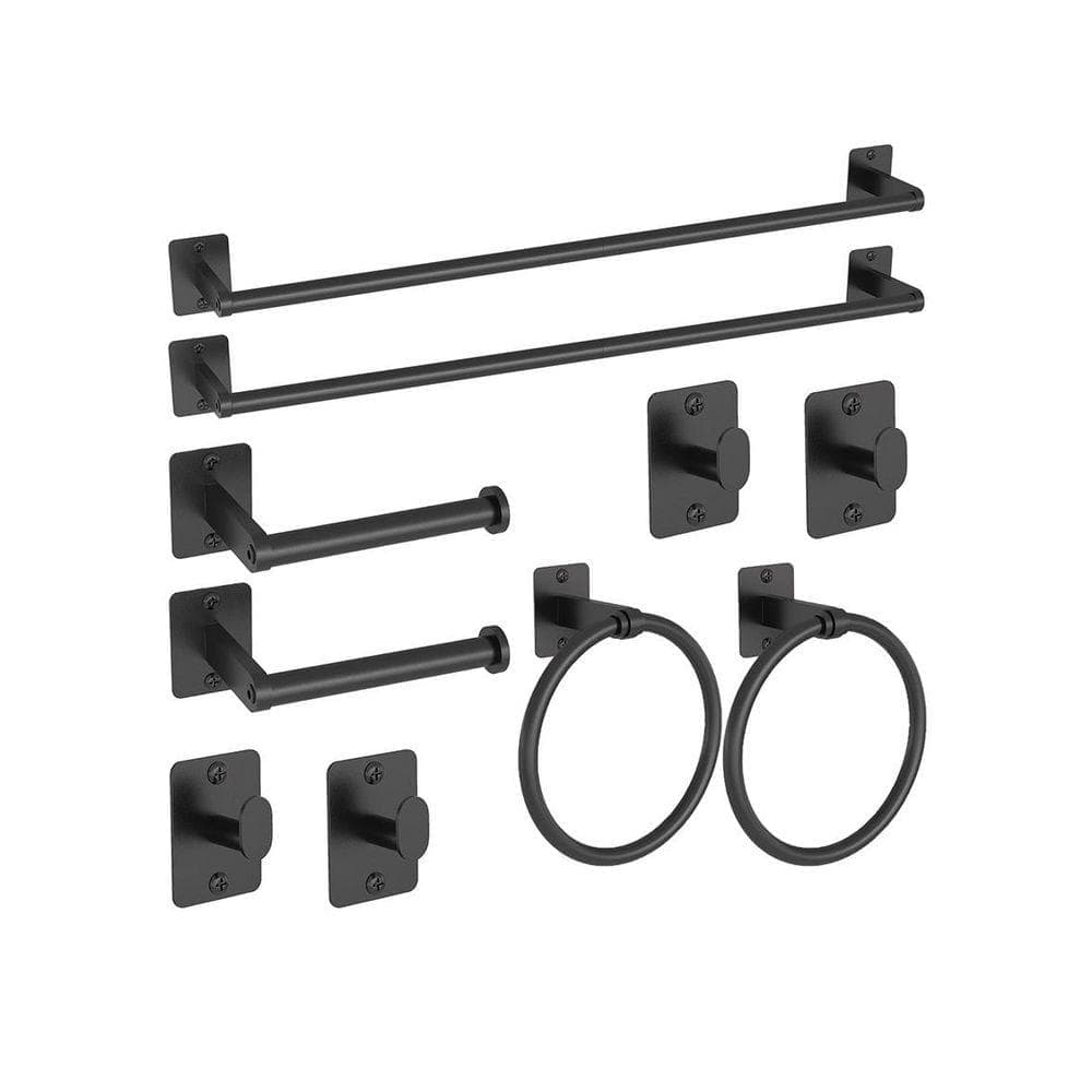 Lynzavix 10-Piece Bathroom Hardware Accessories Set with 24 Inch Towel Bar Towel Rings Paper Holder Hooks in Matte Black (1)