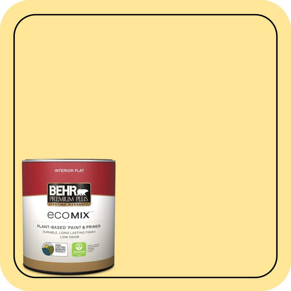 BEHR PREMIUM PLUS 1 qt. #390B-4 Chilled Lemonade Flat EcoMix Plant-Based Interior Paint & Primer (1)