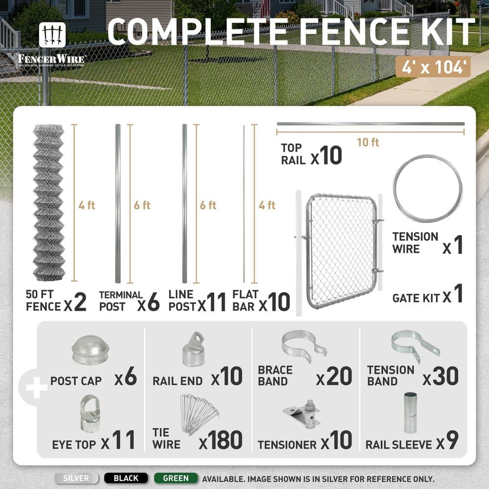 Fencer Wire Green Vinyl Coated 4 ft. x 104 ft. Metal 9-Gauge Chain Link Fence-Complete Kit (2)