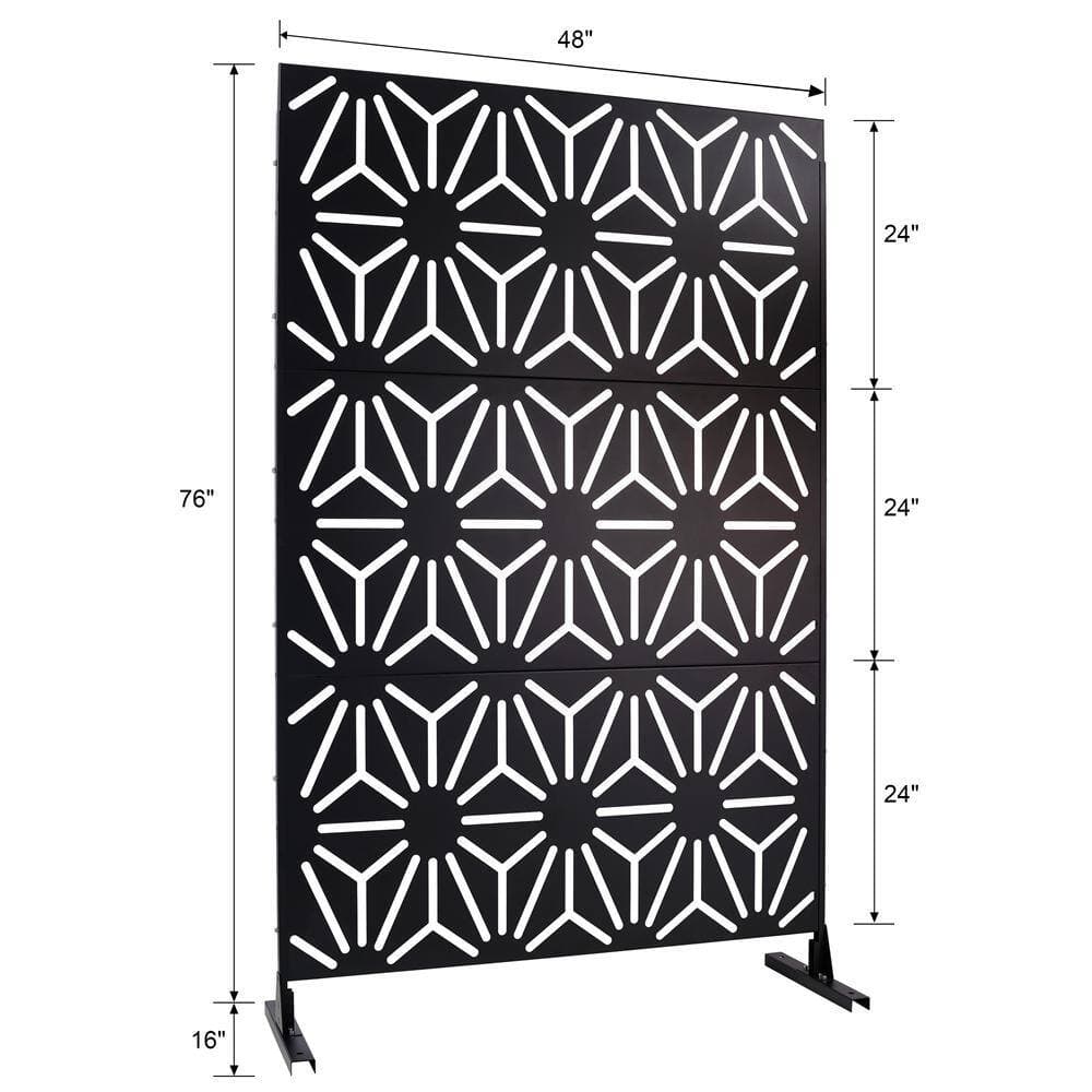 Kahomvis 6.3 ft. x 4 ft. Black Outdoor Steel Decorative Privacy Screen, Indoor Metal Privacy Fence Panel (2)