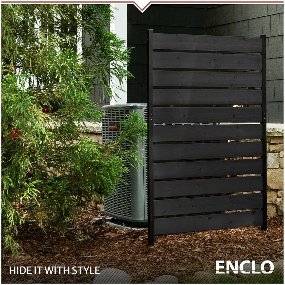 Enclo Privacy Screens Concord 5 ft. H x 3.2 ft. W Charcoal Cedar Wood Slatted Panel Flat Top Privacy Fence Screen 1-Panel (2)