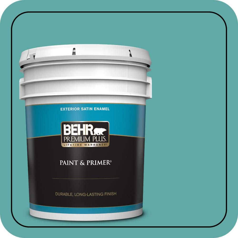 BEHR PREMIUM PLUS 5 gal. #500D-5 Teal Zeal Satin Enamel Exterior Paint & Primer