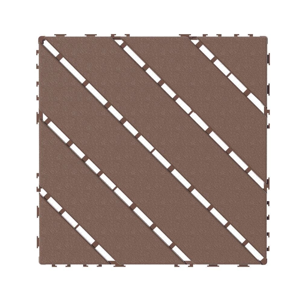cadeninc 12 in. x 12 in. Square Plastic Interlocking Deck Tiles Composite Tile for Poolside Balcony Backyard, Red Brown (44-Pack) (1)