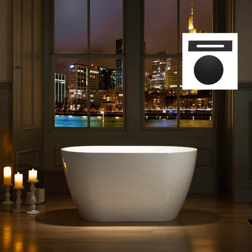 WOODBRIDGE 48 in. Acrylic Flatbottom Bathtub in White with Matte Black Drain and Overflow (3)