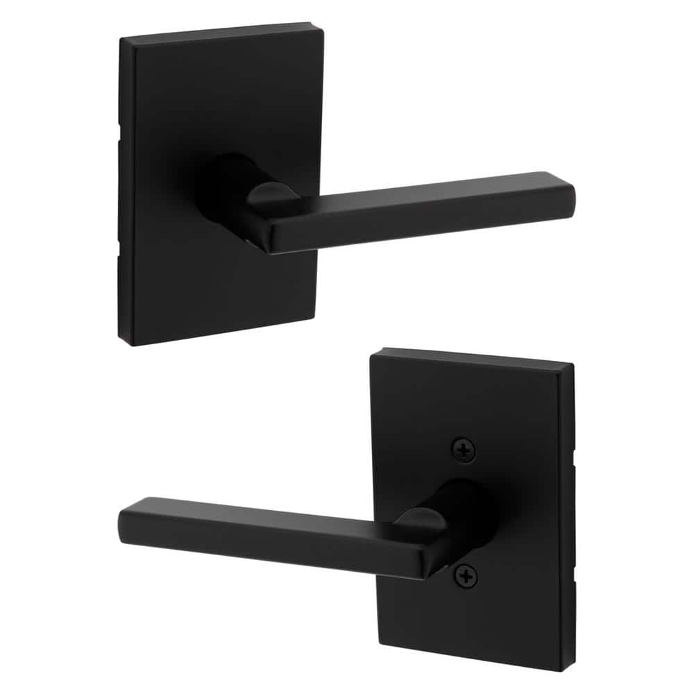 Kwikset Halifax Rectangle Rose Matte Black Passage Hall/Closet Door Handle with Microban