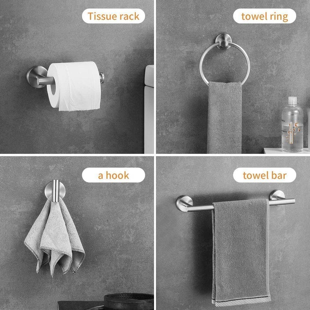Lynzavix 10-Piece Bathroom Hardware Set with Towel Bars Hooks Rings Toilet Paper Holders in Stainless Steel Finish (2)
