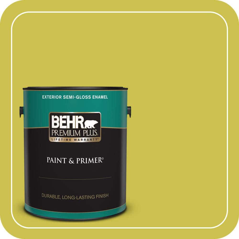 BEHR PREMIUM PLUS 1 Gal. #P340-5A Cilantro Lime Semi-Gloss Enamel Exterior Paint and Primer