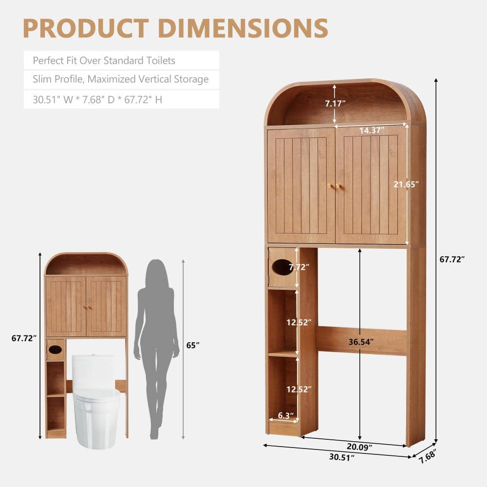 ATHMILE 67.72 in. H Arc Shape Natural Bathroom Etageres and Space Savers with Toilet Paper Box over the Toilet (2)