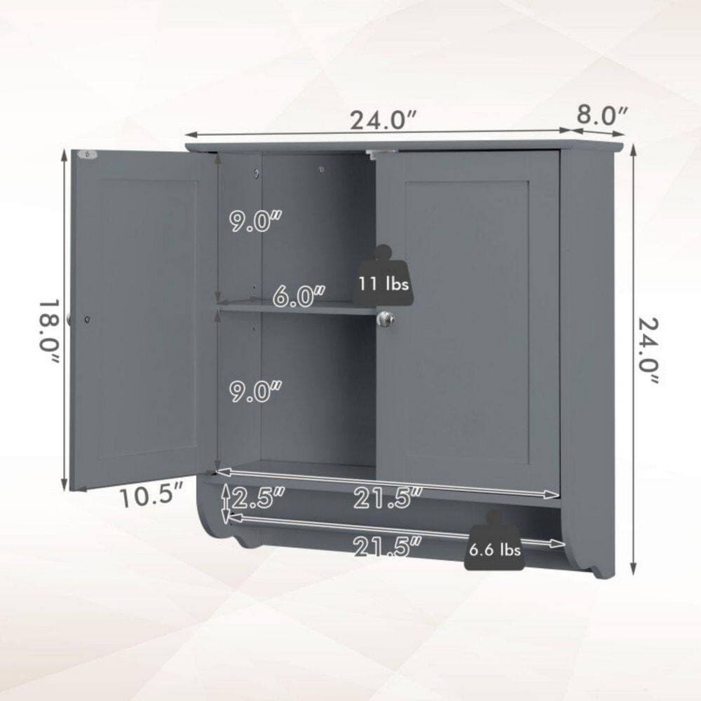 WELLFOR 24 in. W x 8 in. D x 24 in. H Gray Soft Close Bathroom Wall Cabinet with Towel Bar (2)