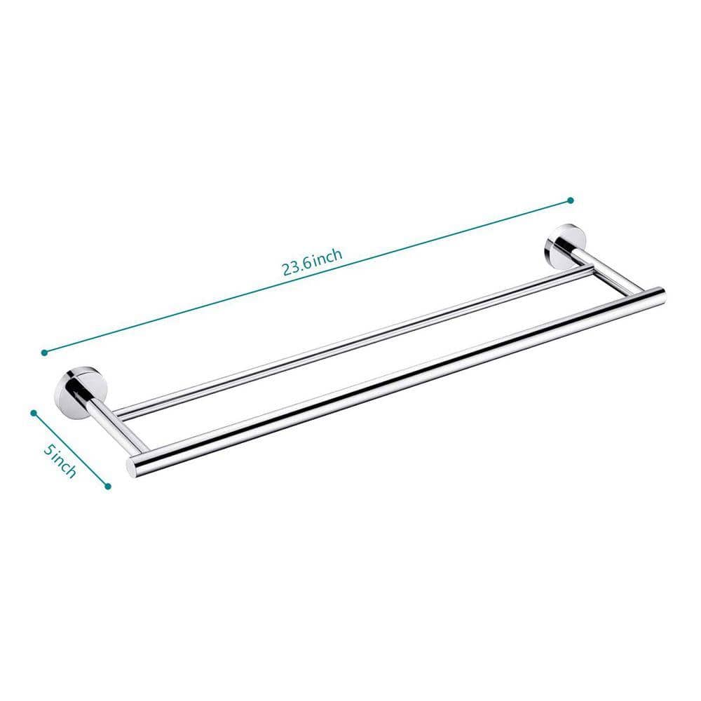 Flynama 1 in. W x 5 in. H x 23.6 in. D Stainless Steel Rectangular Shelf in Chrome, Wall Mounted Towel Bar, Towel Bar (2)