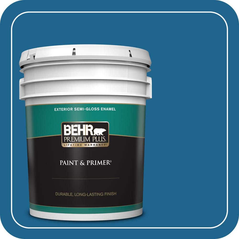 BEHR PREMIUM PLUS 5 gal. #MQ5-57 Traditional Blue Semi-Gloss Enamel Exterior Paint & Primer