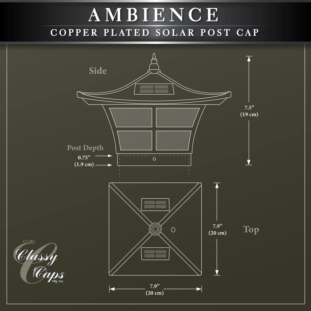CLASSY CAPS Ambience 4 in. x 4 in. Outdoor Electroplated Copper Solar Post Cap (2-Pack) (3)