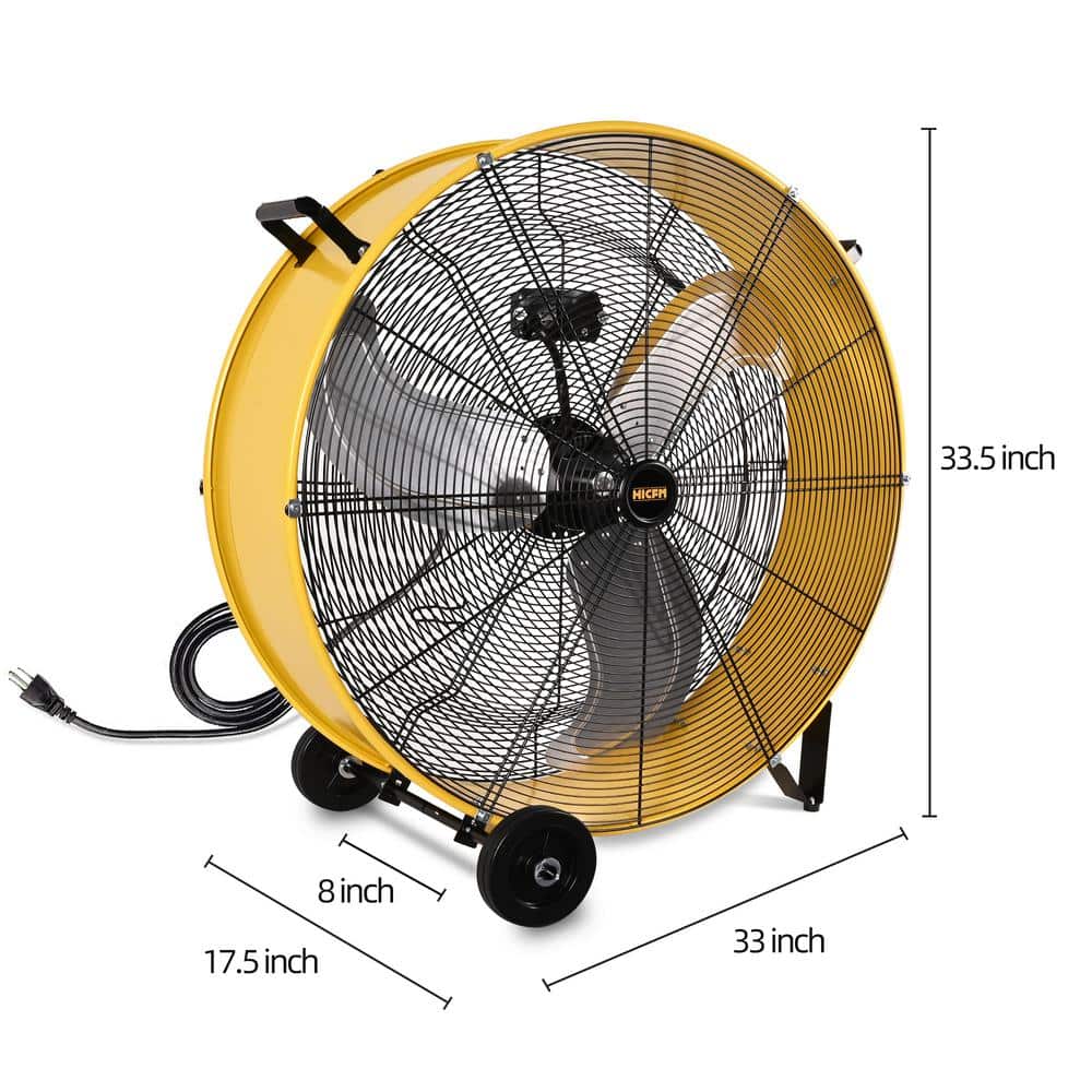 Edendirect 30 in. 3 Fan Speeds Drum Fan in Yellow with Handle and Wheels, Industrial Fan (2)