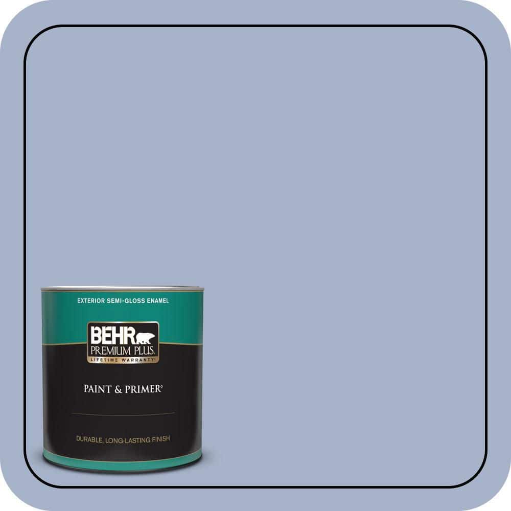 BEHR PREMIUM PLUS 1 qt. #PPU15-14 Ballroom Blue Semi-Gloss Enamel Exterior Paint & Primer